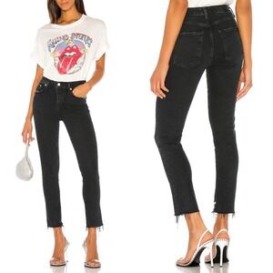 Agolde | Toni Mid Rise Straight Raw Hem Ankle Denim Black Jeans Size 25‎